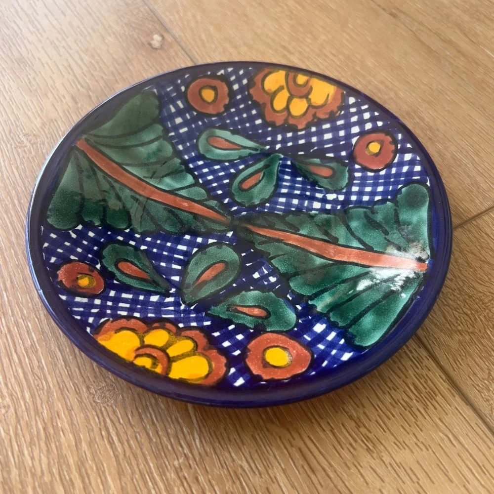 JMB Mexican Talavera Pottery Small Plate Hand Painted Floral Ceramic 6.25 Inch